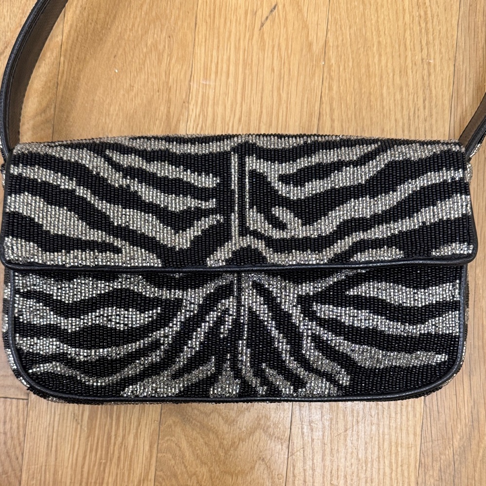 STAUD Black and Silver Zebra Beaded Shoulder Bag - Picture 3 of 6